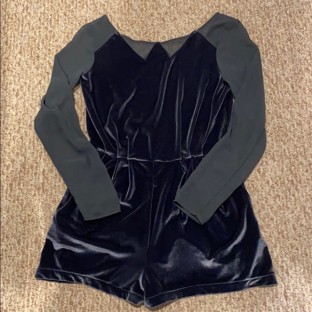BCBG Generation Velvet and Mesh Open Back Romper